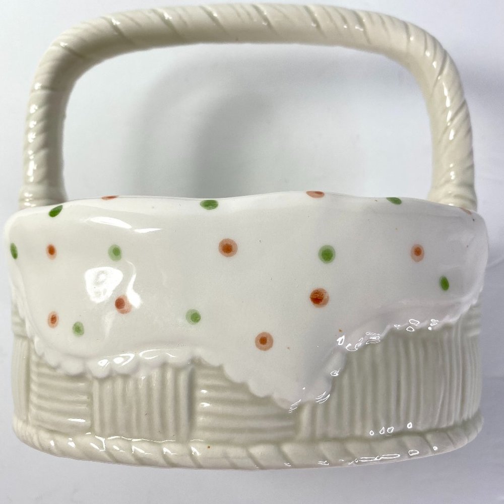 Fitz and Floyd Handpainted Polka Dot Ceramic Basket Container 1982